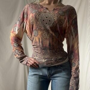 Vintage Y2K Kiara Rhinestone Long Sleeve Top